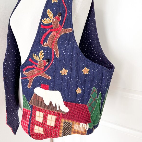 Handmade Whimsical Christmas Scene Quilted Vest - Picture 3 of 5